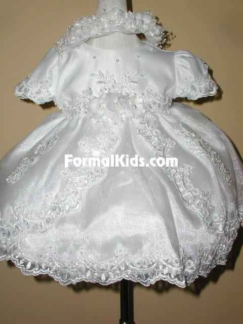 Baby Lace & Beaded Dress w/Train, K1400