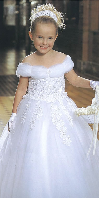 Tulle & Lace Peaded Child Gown, MB408