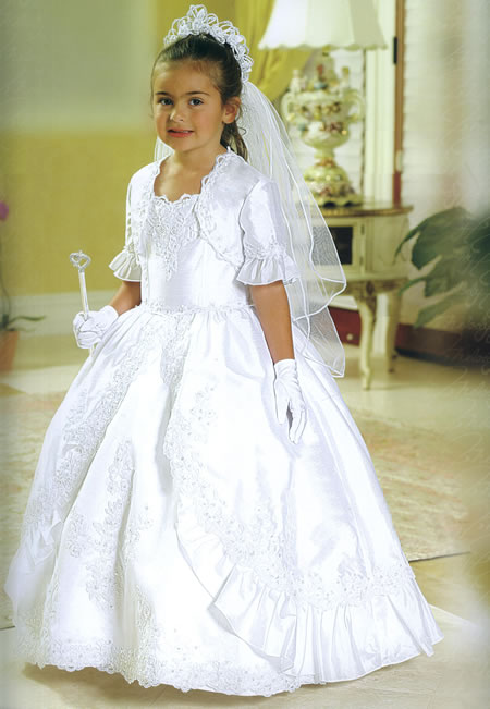 Lace Accented Tiered Skirt Communion Dress, MB804